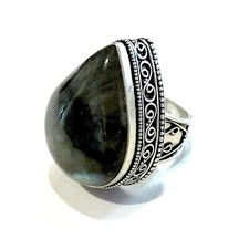 Bijou plaqué argent 925 bague pierre labradorite taille 57 ring 