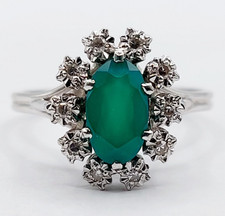 Bague marguerite vintage or blanc 18k chrysoprase et diamants