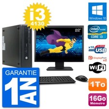 PC HP 800 G1 Ecran 22" Core i3-4130 RAM 16Go Disque 1To Windows 10 Wifi
