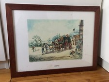 Gravure encadrée bois Diligence "Arrival" par J.Bonald gravée par H.J Harris