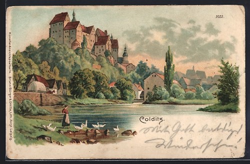 Lithographie colditz vue - colditz,,