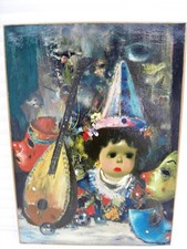 CALOGERO Jean (1922-2001) Grande Huile sur Toile de 1949 "ENFANT A LA MANDOLINE"