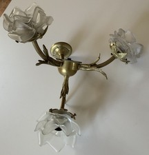 Applique murale ancienne en bronze Trois Bras Trois Tulipes