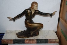 REGULE ART DECO ART NOUVEAU DANSEUSE SUR MARBRE SIGNE ROGGIA 