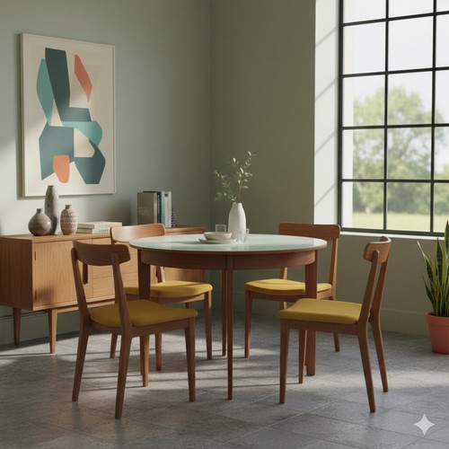 Table ronde vintage teck - table,