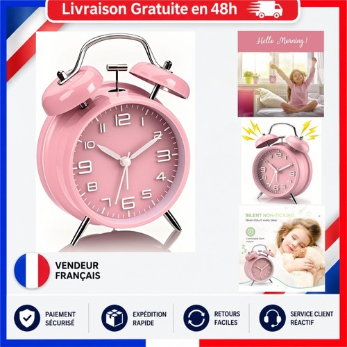 Réveil double cloche rose