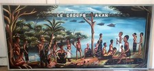 grand tableau d'art africain sur toile Art Naif Le groupe Akan 168x76,5 Afrique