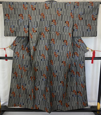 Kimono japonais vintage gris polyester sans doublure longueur...