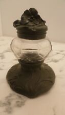 ENCRIER ANCIEN EN VERRE FACETTES ET REGULE ART NOUVEAU  signé C.B - old inkwell