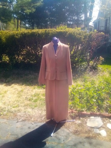 Camel skirt suit - suit, mandarin