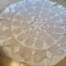 Nappe Ronde Crochetée Main En Coton Blanc Motif Floral 150 Cm De diamètre 