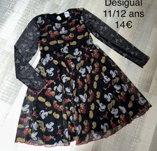 Desigual 11 / 12 ANS FILLE : Robe Motif Mickey Disney noir manches longues   TBE