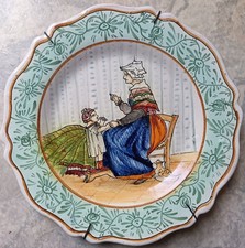Ancienne belle assiette faïence Malicorne PBx POUPLARD BEATRIX - No Quimper CA14