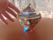 &couvercle cassé& BRÛLE PARFUM SATSUMA - dignitaires + bleu JAPON Porcelaine Fô