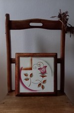 Dessous de plat carré vintage, sous-plat carreau de céramique tour bois Digoin