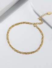 Bracelet Femme Argent S925 Multi Rangs Doré Or Jaune Double Chaine Poinçonné