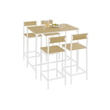 Ensemble table haute de bar DETROIT 100 cm et 4 chaises de bar bois et métal bla