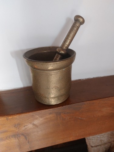Mortier pilon ancien jaune - mortier,