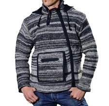 Cardigan homme Baja Nepal poncho pull laine capuche zippée art et magie