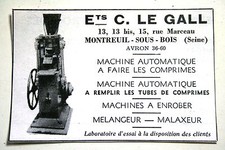 Pub Ad Le Gall à Montreuil Machines outils, mélangeur , malaxeur 1949