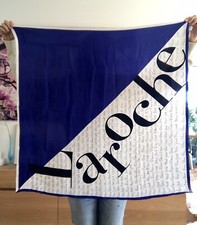 Guy Laroche Foulard carré en soie 100% Paris New York Bleu blanc