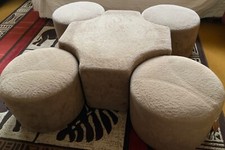 Table basse vintage, et ses 4 poufs, signée GUIDO FALESCHINI pour HERMÈS