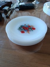 Arcopal 6 Assiettes Dessert Décor Coquelicots Vintage XXème Année 1970