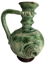 pichet cruche terre vernissée poterie marron  vert signature à identifier  1957