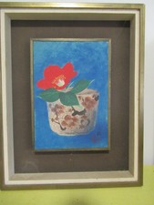 Artiste japonais. Foujita Toshio Bando. Gouache 16x22cm cadre 30x38cm.