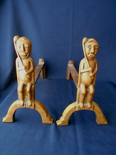 PAIRE DE CHENETS ANTON PRINNER CHAMANS BRONZE ET FONTE 