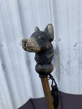 Ancienne Ombrelle,parapluie,pommeau Tête De Chien En Bois Sculpté 