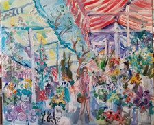 Tableau d'Yvon Grac (1945), Scène matinale au marché aux fleurs.