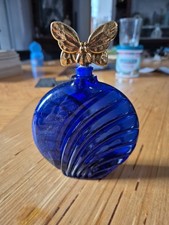  Flacon De Parfum Style Art Déco OPALINE  Bleu Turquoise H 14 Cm