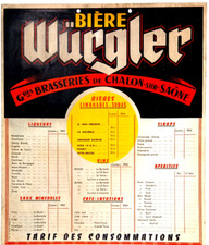 Panneau publicitaire  BIERE WÜRGLER - Carton tarifaire à suspendre -