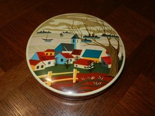 Boite publicitaire ancienne ronde tôle sérigraphiée Pierrot gourmand