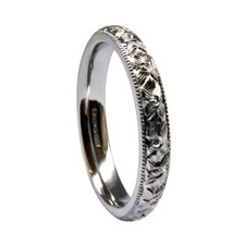 Solde 3mm 9ct or Blanc Main Gravé Blossom Bague Mariage Escarpin 3.1g @ J.4 5/8