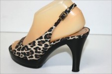 CHARLES JOURDAN Sandales Toile Imprimée Léopard et Cuir T 6.5 B / 37 TTBE