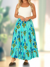 Jupe Longue Froncée Florale Verte Indienne 100% Coton Vêtements Femme Jupe US