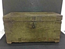 Vintage Ancien Rare Main Grand Taille Antique en Bois Espèces Boîte, Riche Color