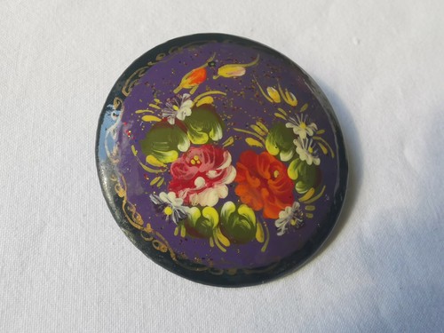 Broche circulaire vintage bois