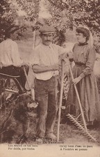 La Fenaison - Outils et gros chien - Louis GARDE - Libourne et Périgord