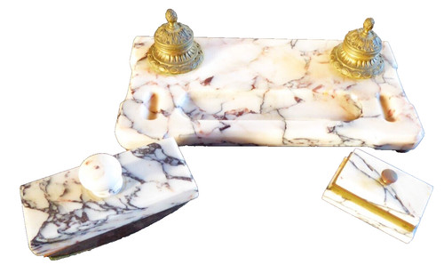 Double encrier marbre blanc - encrier,