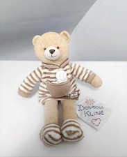 Peluche/Doudou Plat Mouchoir Ours Beige Rayé Blanc Poche Mon Doudou Et Compagnie