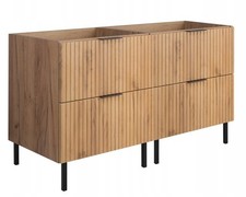 Meuble sous-lavabo sur pied FLOW 120 cm façade rainurée chêne avec plateau