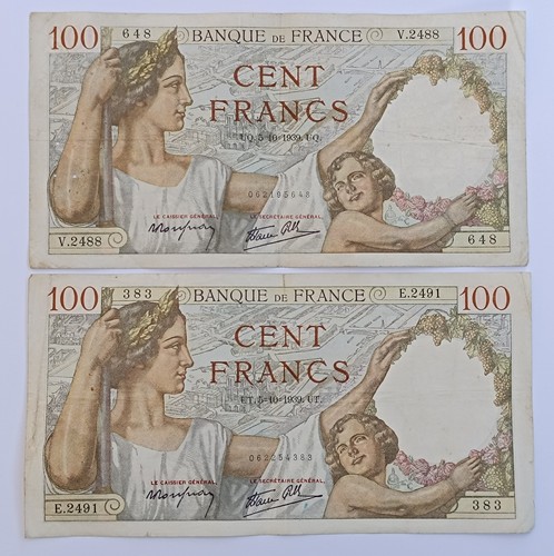 Lot billet ancien 100 - , francs