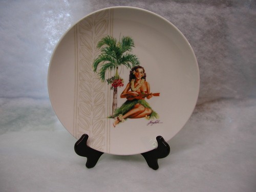Hawaiian hula girl plate with - hawaiian,