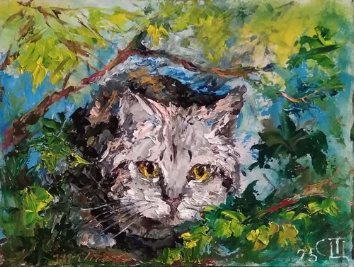 Painting cat oil - "cat".,