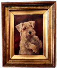 TABLEAU HSP XIX EME PORTRAIT CHIEN TERRIER BLANC TERRIER SIGNE JEANNE LORENT