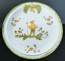 ANCIENNE ASSIETTE PLAT PORCELAINE ÉMAILLE DÉCOR MOUSTIER PEINT MAIN SIGNE