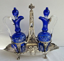Huilier Vinaigrier argent massif Louis XV flacons cristal St Louis, Napoléon III